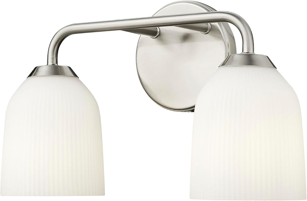 ML Lighting | Norah Collection | 22302-BN | Indoor 2 Light Vanity in Brushed Nickel with Opal Ribbed Glass Shade | Elegant and Versatile Design for Any Bathroom