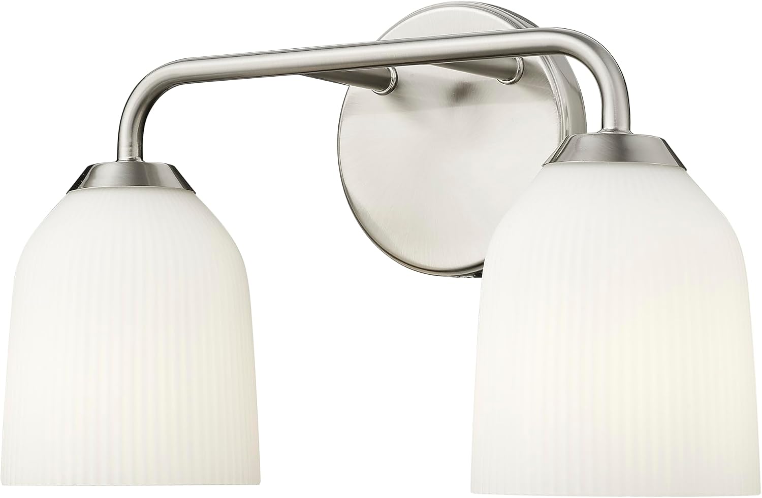 ML Lighting | Norah Collection | 22302-BN | Indoor 2 Light Vanity in Brushed Nickel with Opal Ribbed Glass Shade | Elegant and Versatile Design for Any Bathroom