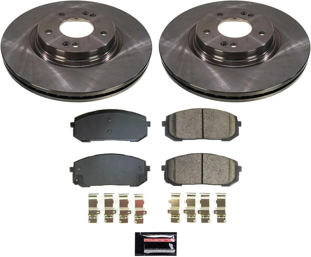PowerStop Front Brake Kit for Hyundai Elantra 2021-24 |Sonata 2020-24 |Kia K5 2021-24 - Z17 Ceramic Brake Pads & Disc Rotors Replacement, KOE8752