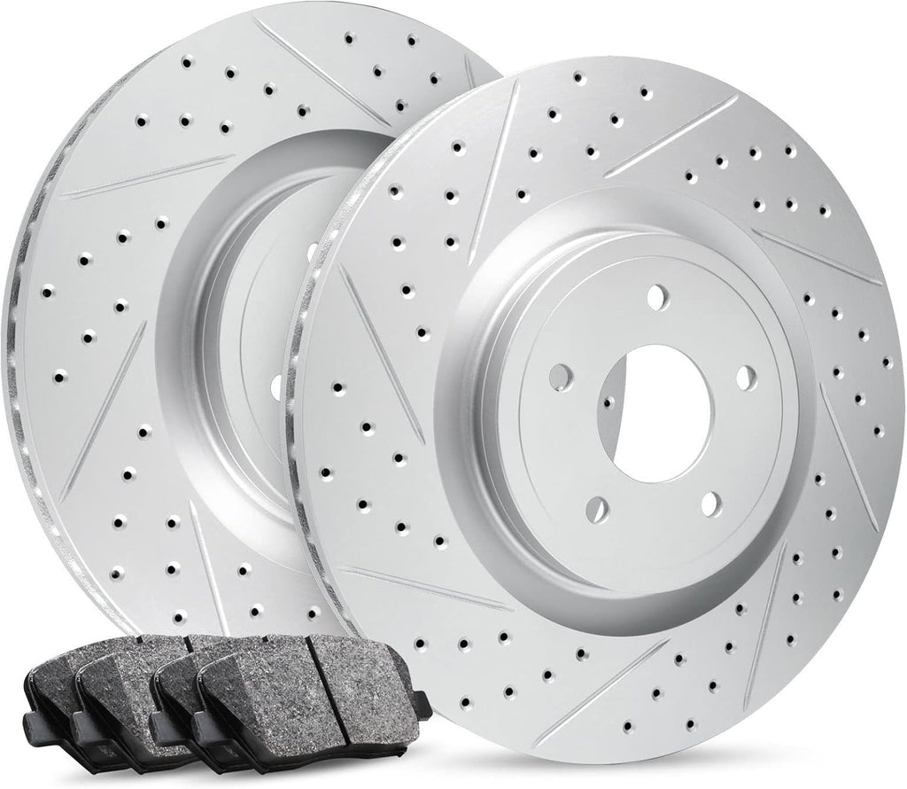 R1 Concepts Front Brake Kit For 2018-2022 BMW 530e, 2017-2022 BMW 530i, 2017-2019 BMW 540i, 2019-2022 BMW X5| Drilled Slotted Brake Rotors| Ceramic Brake Pads and Rotors Kit| Hardware included