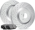 R1 Concepts Front Brake Kit For 2018-2022 BMW 530e, 2017-2022 BMW 530i, 2017-2019 BMW 540i, 2019-2022 BMW X5| Drilled Slotted Brake Rotors| Ceramic Brake Pads and Rotors Kit| Hardware included