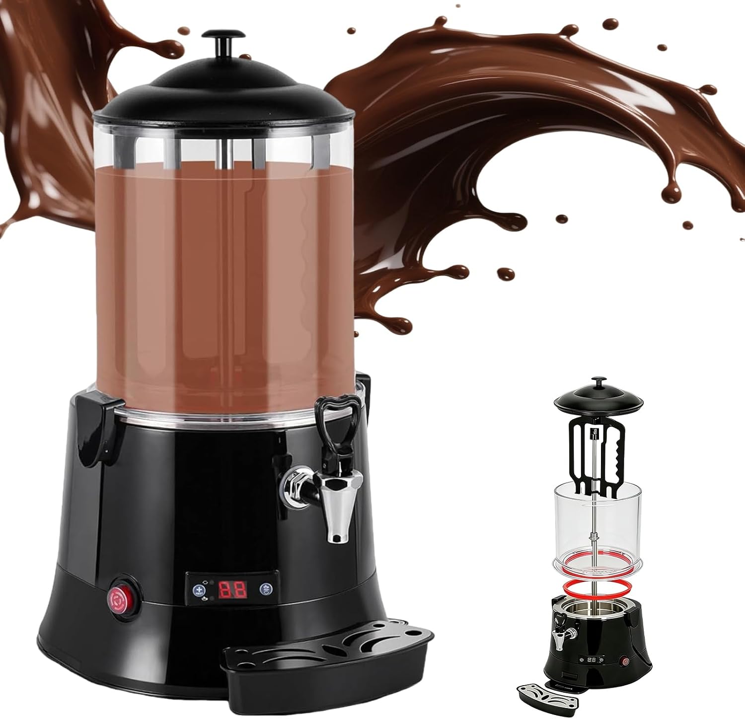 5L 10L 110/220V Hot Chocolate Dispenser Machine,Chocolate Fountain,Electric Chocolate Beverage Making Machine,30~90℃ Adjustment Chocolate Tempering Machine(10L)