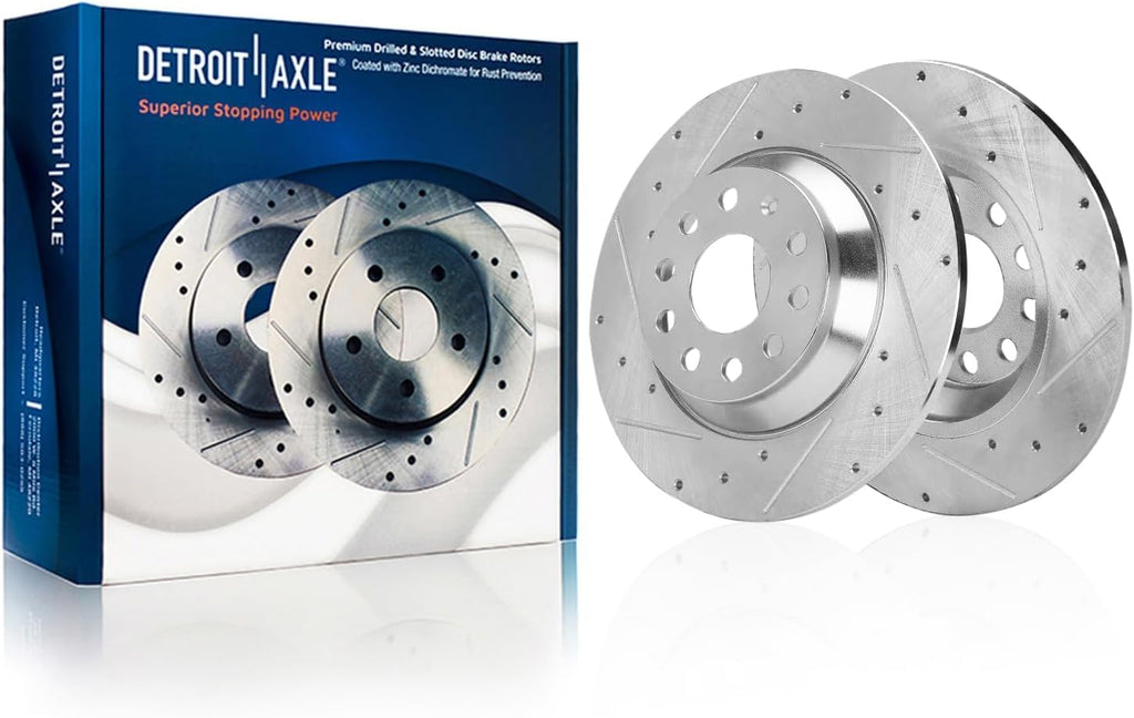 Detroit Axle - Brake Kit for Volkswagen 2019 2020 2021 Jetta 11.34' inch Front and 11.81' inch Rear Drilled and Slotted Disc Brake Rotors Ceramic Brakes Pads with Hardware Replacement