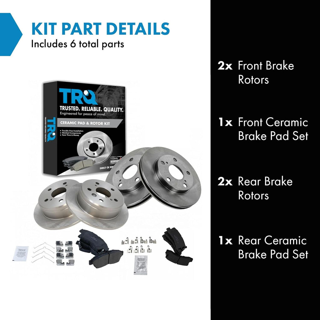 TRQ Front and Rear Brake Pad and Rotor Set Ceramic Vented Solid Rotors Compatible with 1992-1999 Toyota Camry