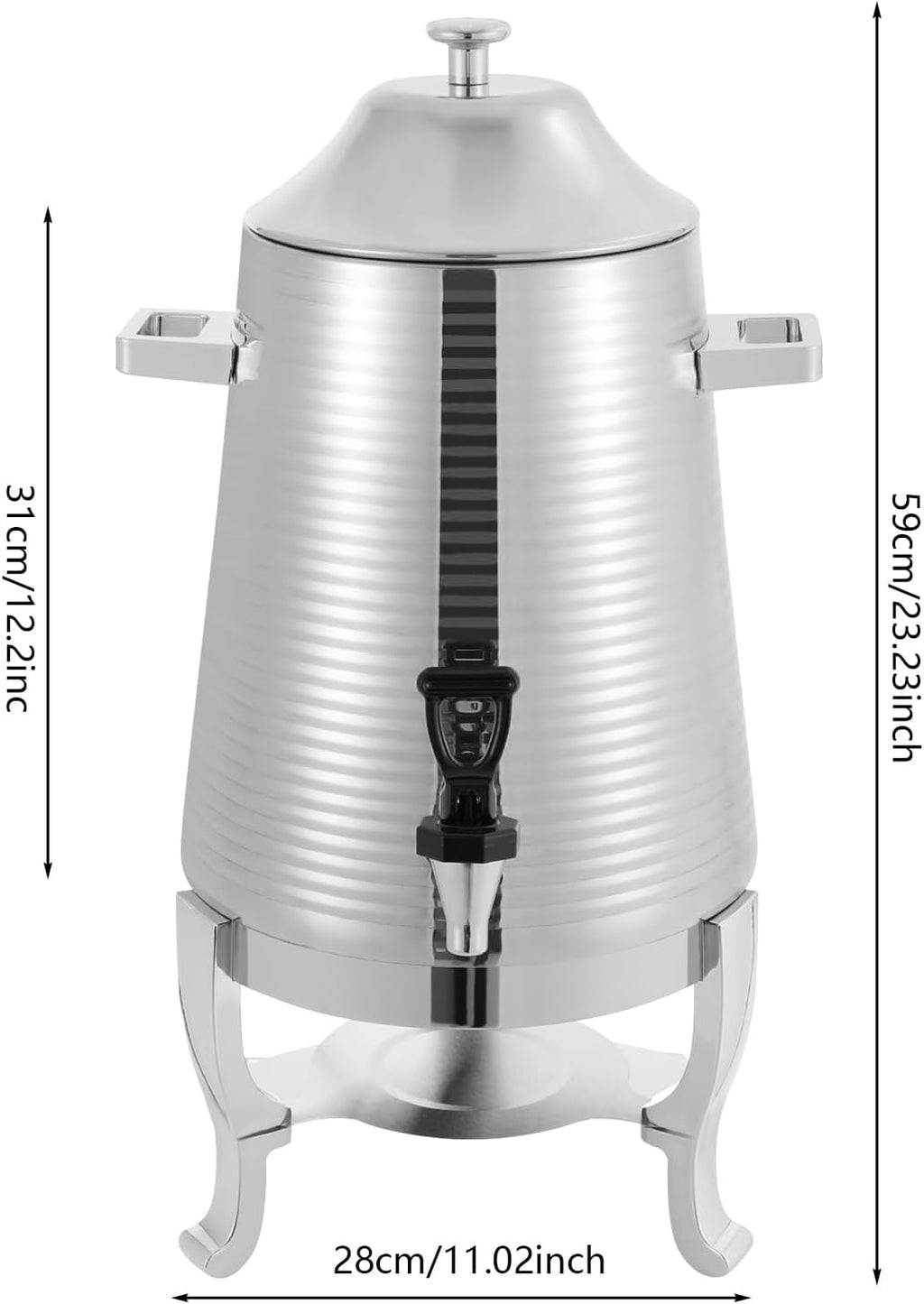 Insulated Beverage Dispenser 13L Stainless Steel Hot Drink Dispenser Countertop Commercial Hot and Cold Coffee Carafe with Spigot & Stand for Tea, Coffee, Milk, Water & Juice (Silver)