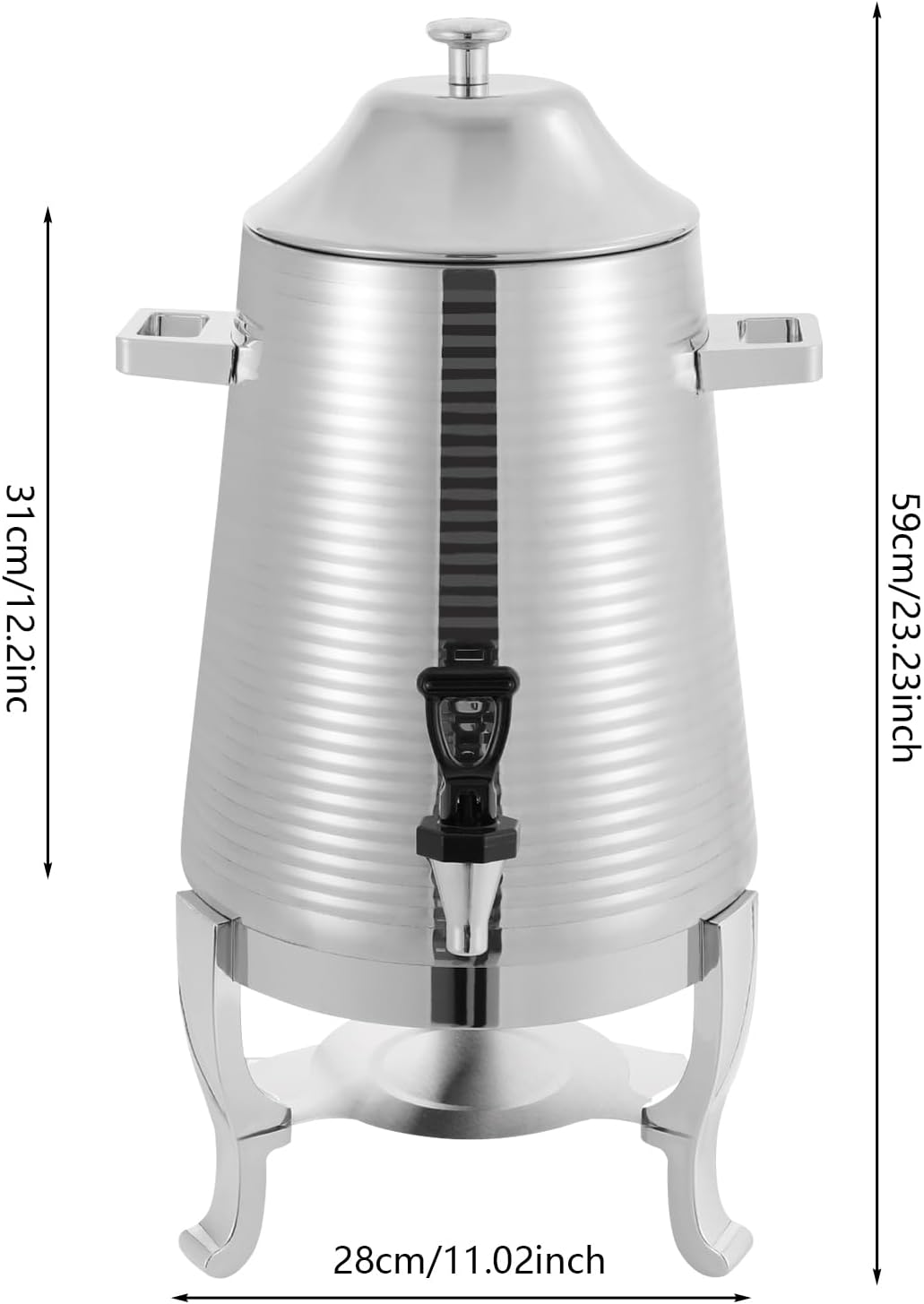 Insulated Beverage Dispenser 13L Stainless Steel Hot Drink Dispenser Countertop Commercial Hot and Cold Coffee Carafe with Spigot & Stand for Tea, Coffee, Milk, Water & Juice (Silver)