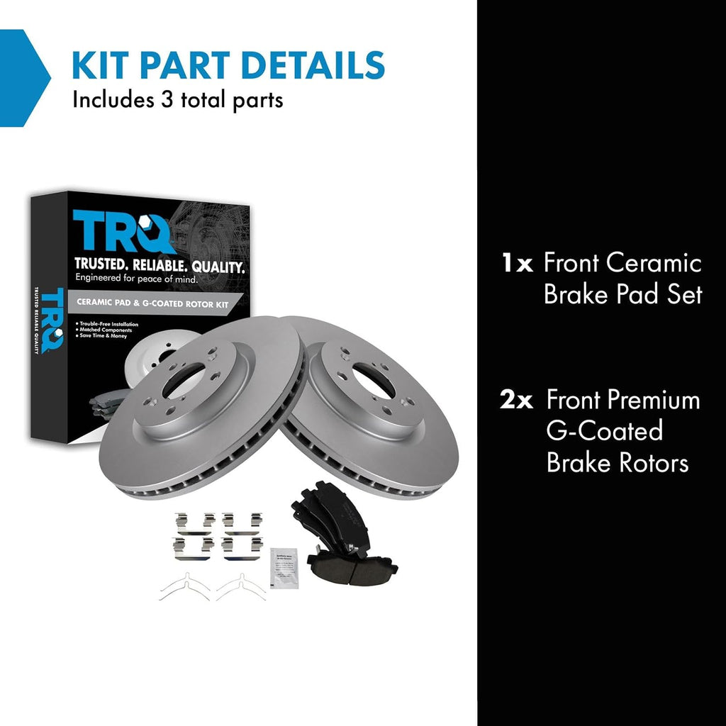 TRQ Front Brake Pad and Rotor Set Ceramic G Coated Vented Rotors Compatible with 2009-2014 Acura TL