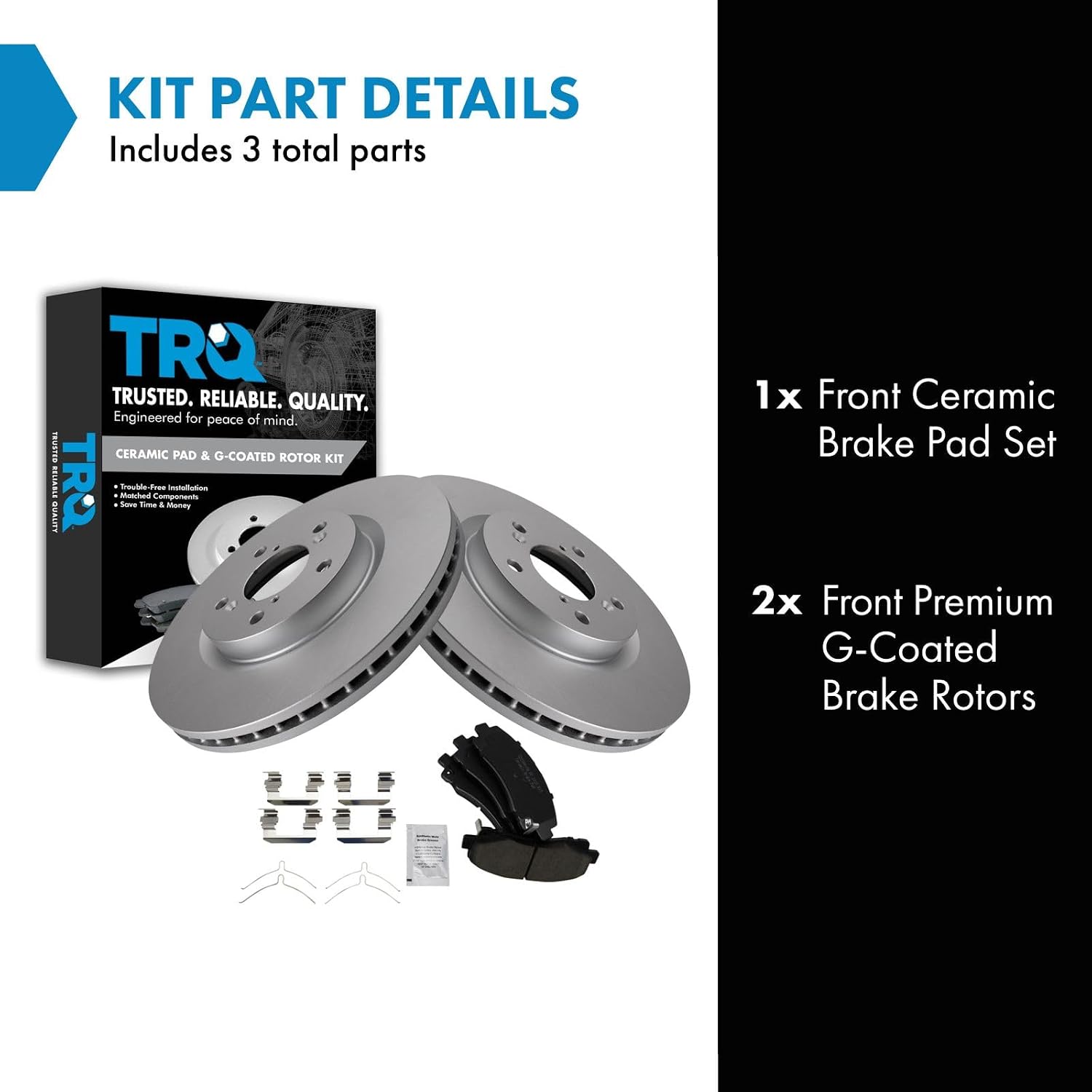 TRQ Front Brake Pad and Rotor Set Ceramic G Coated Vented Rotors Compatible with 2009-2014 Acura TL