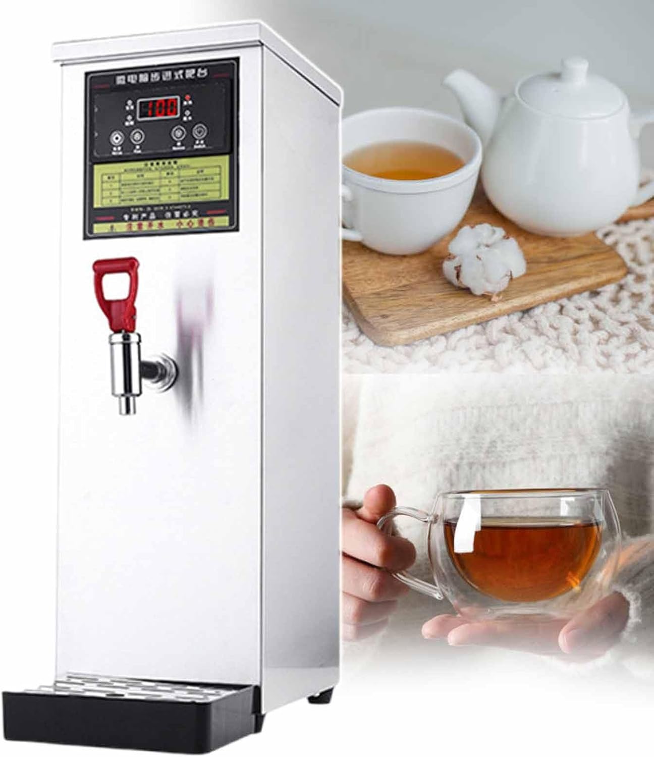 Auto Fill Water Boiler, Commercial Hot Water Dispenser Boiler, with Water Connection & Drip Tray, Adjustable Temperature, for Kitchen Restaurant, Factory Floor,Silver