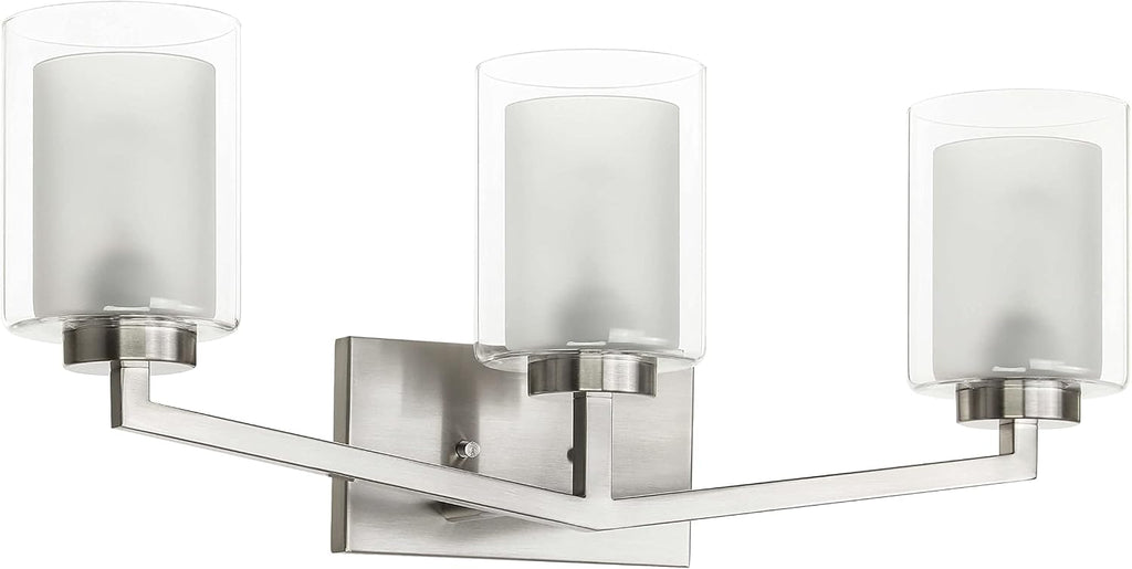 XiNBEi Lighting Brushed Nickel Bathroom Vanity Light, Modern 3-Light Bathroom Light Fixture with Dual Glass Shade Iron Wall Sconce Lighting Over Mirror XB-W1294-3-BN