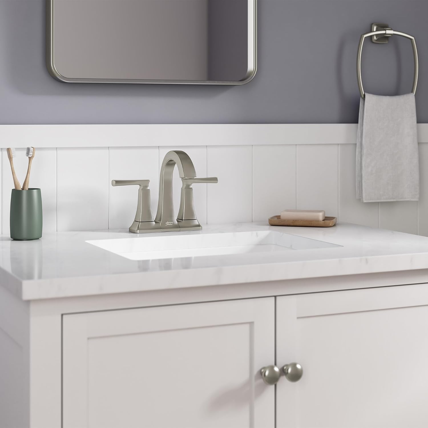American Standard 7426201.295 Belmeade Two-Handle 4-Inch Centerset Bathroom Faucet, 1.2 GPM, Brushed Nickel