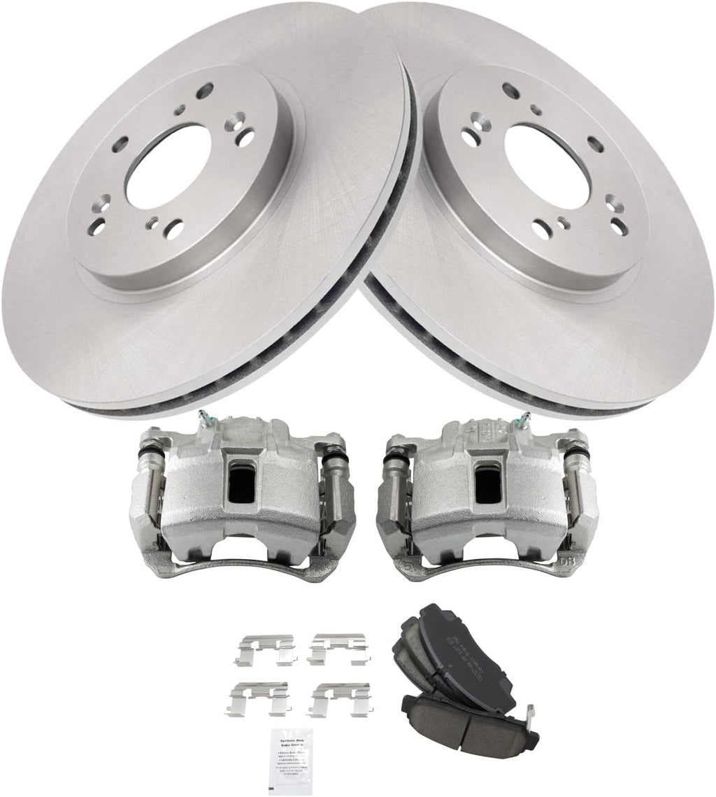 TRQ Front Brake Pad and Rotor Set Ceramic Vented Rotors Calipers Compatible with 2003-2007 Honda Accord