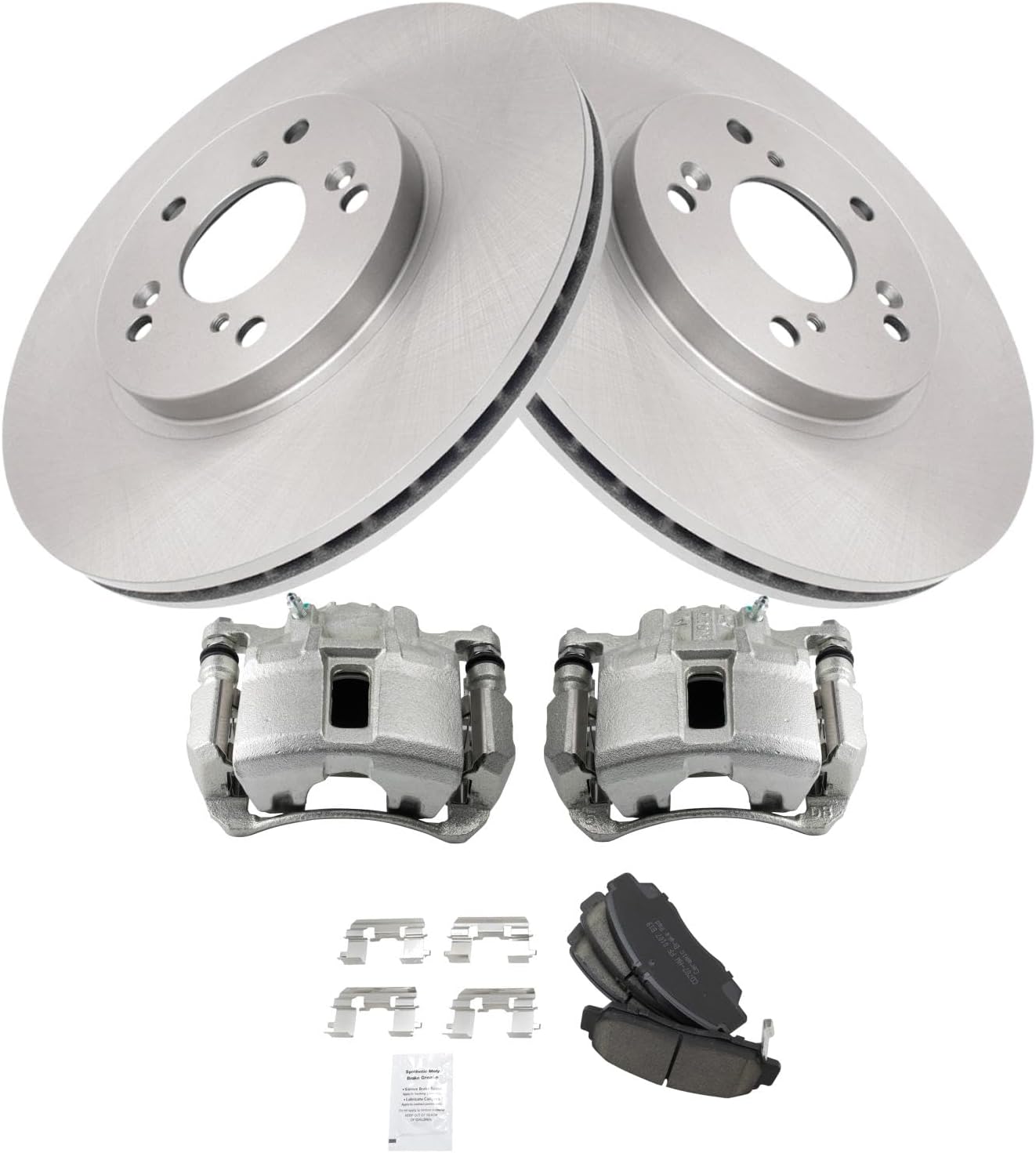 TRQ Front Brake Pad and Rotor Set Ceramic Vented Rotors Calipers Compatible with 2003-2007 Honda Accord