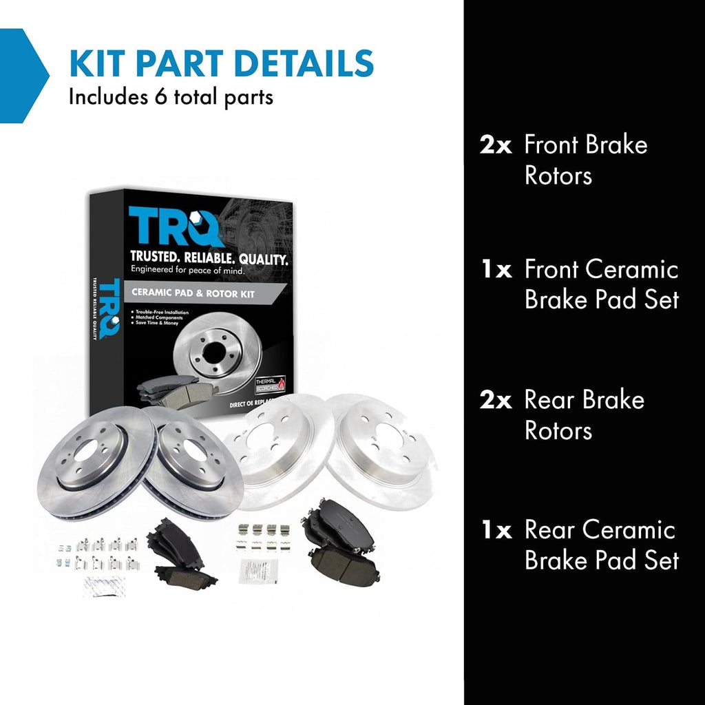 TRQ Front and Rear Ceramic Brake Pad and Rotor Set Compatible with 2018 Toyota C-HR