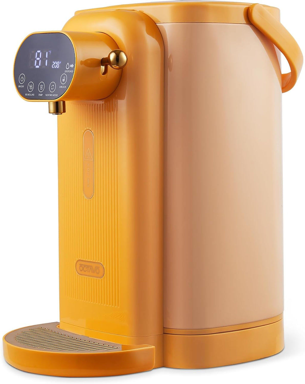 OCTAVO Water Boiler & Warmer 3 Liter, 304 Stainless Steel Water Tank, 800 Watt 6 Adjustable Water Temperature, LCD Touch Control Screen, Child Lock with Water Shortage Indicator, Orange