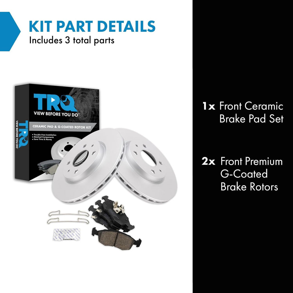 TRQ Front Brake Pad and Rotor Set Ceramic G Coated Vented Rotors Compatible with 2012-2017 Fiat 500