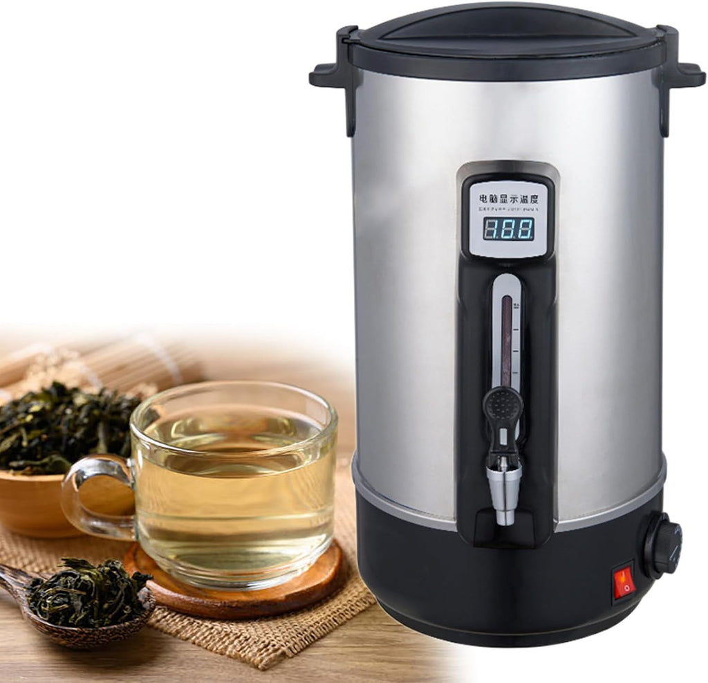 Commercial Large Capacity Stainless Steel Hot Water Dispenser Temperature Control Electric Boiling Bucket for Coffee Shops Milk Tea Shops Restaurants,35L