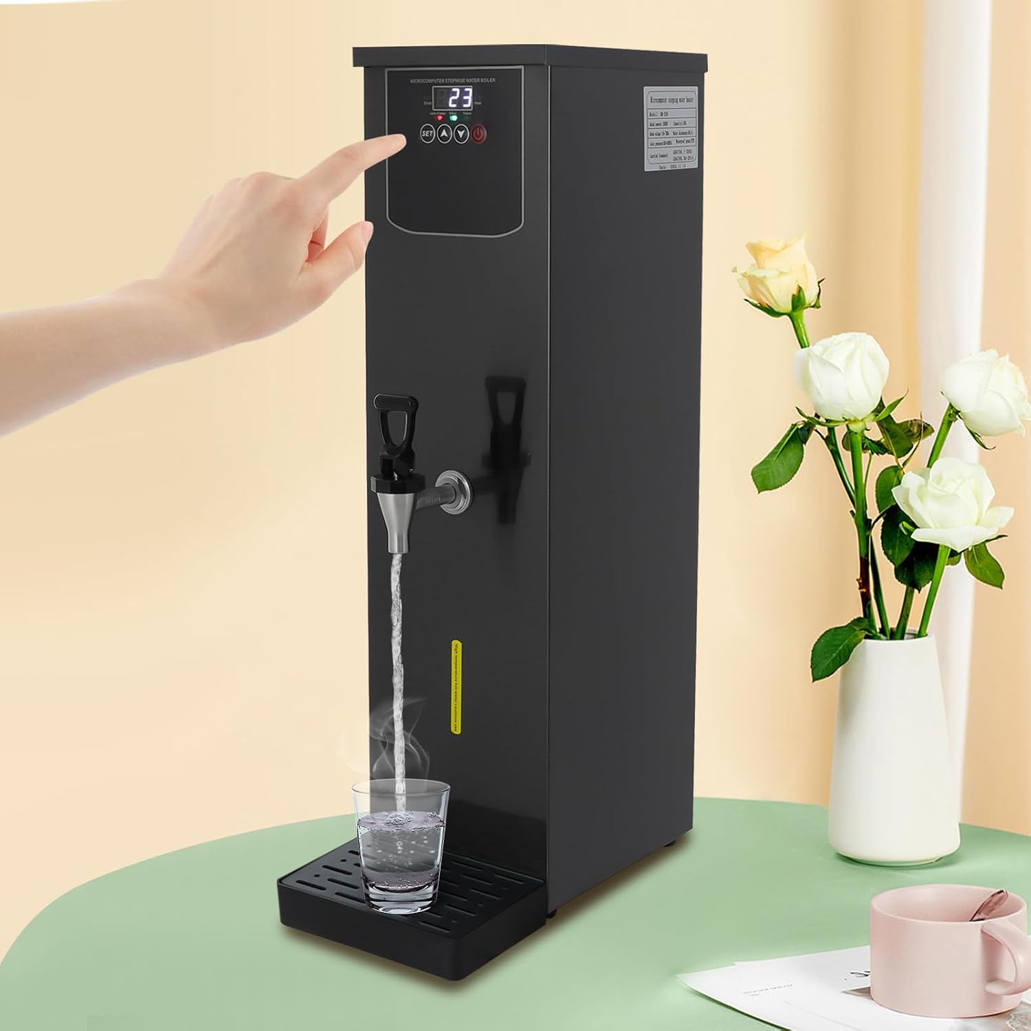 30L/7.93Gal Commercial Commercial Hot Water Boiler, Electric Countertop Dispenser, Step-heating Temperature Control 86°F-206°F, for Tea Coffee Office Restaurant, 3000W