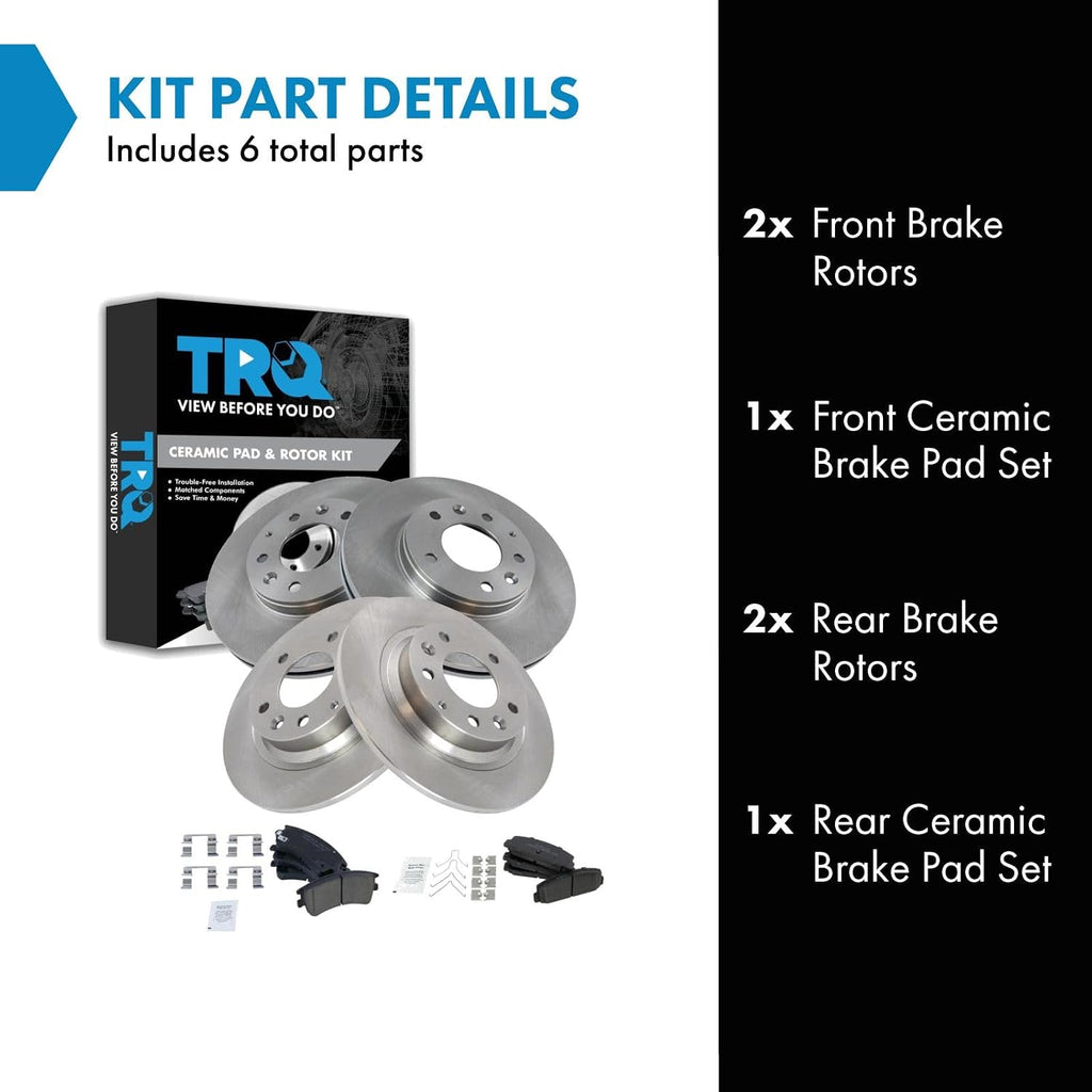 TRQ Front and Rear Brake Pad and Rotor Set Ceramic Compatible with 2003-2005 Mazda 6