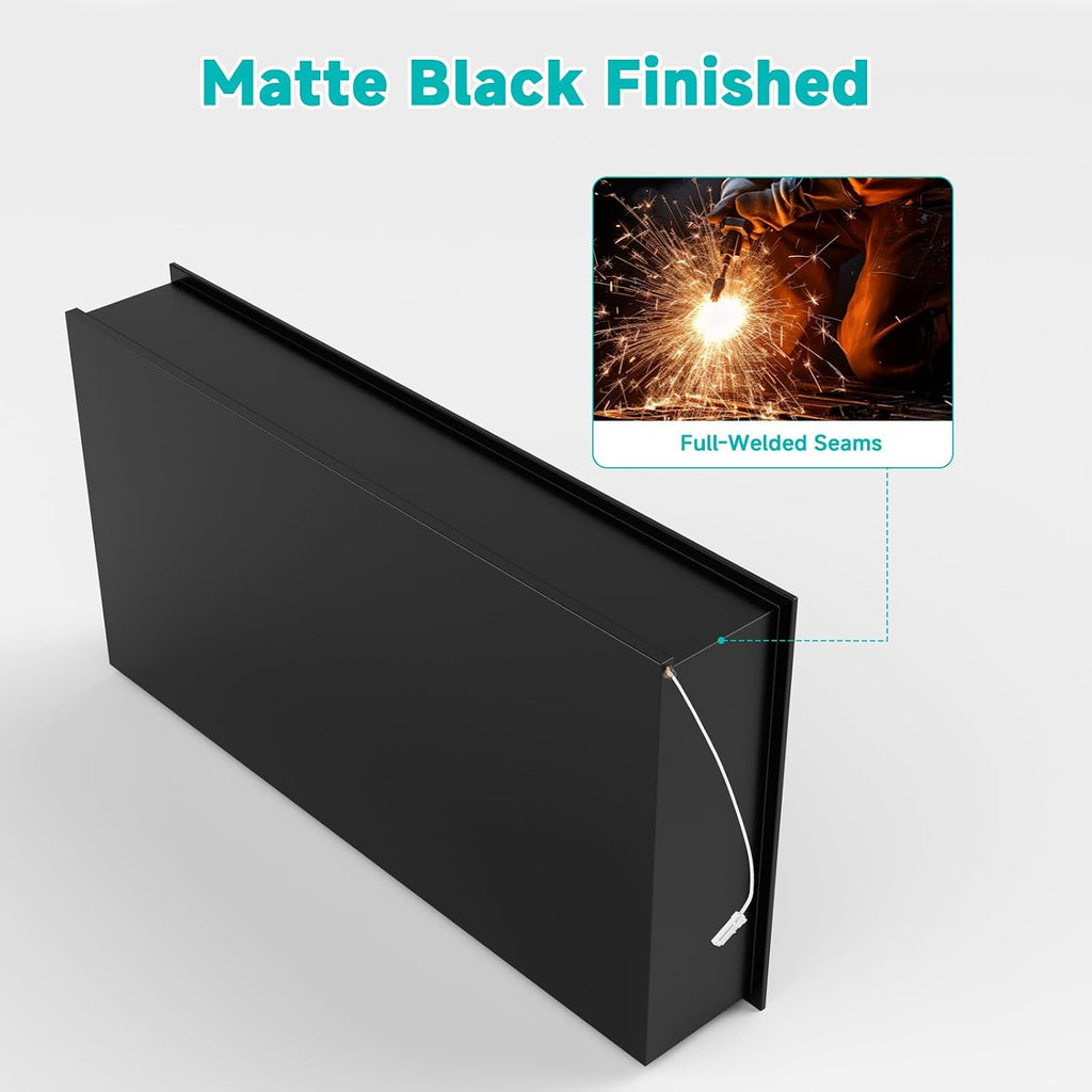 Stainless Steel 12'x24' LED Lights Shower Niche - No Tile Needed Recessed Wall Niche Waterproof for Walk in Shower Bathroom Storage, Matte Black
