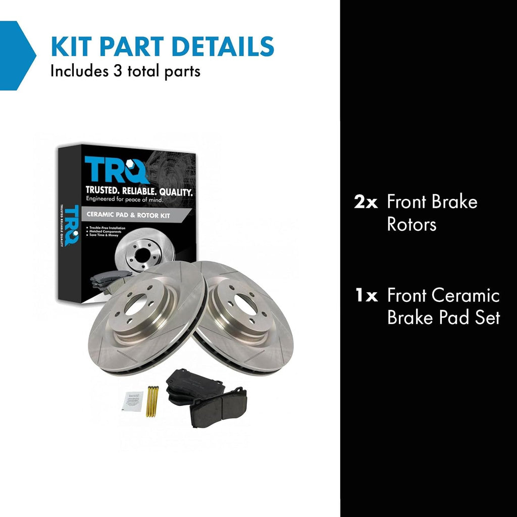 TRQ Front Brake Pad and Rotor Set Ceramic Vented Rotors Compatible with 2005-2014 Chrysler 300 2006-2019 Dodge Challenger 2006-2018 Charger 2006-2008 Magnum