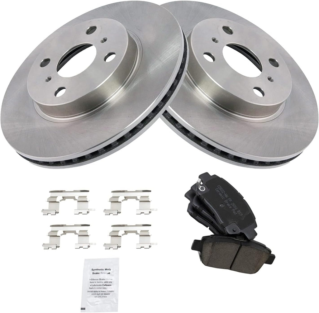 TRQ Front Brake Pad and Rotor Set Ceramic Vented Rotors Compatible with 2013 Scion iQ