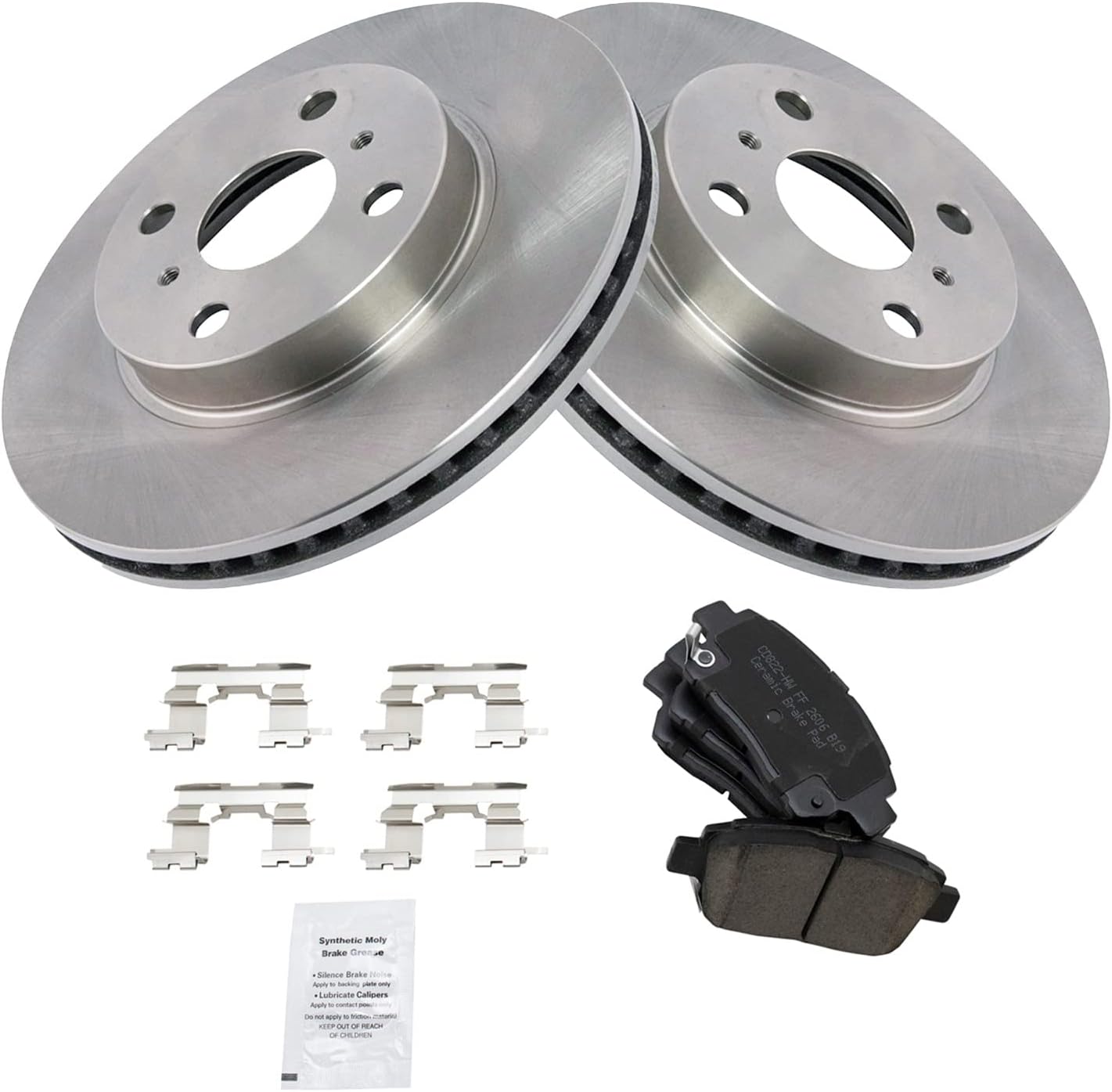 TRQ Front Brake Pad and Rotor Set Ceramic Vented Rotors Compatible with 2013 Scion iQ