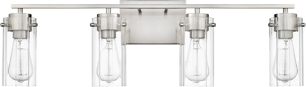 ML Lighting | Serena Collection | 10304-BN | 4 Light Vanity in Brushed Nickel Finish with Clear Ribbed Glass Shade | Versatile Design That adds High-End Texture and Elegance to Your Bathroom