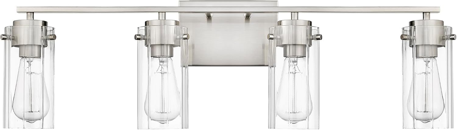 ML Lighting | Serena Collection | 10304-BN | 4 Light Vanity in Brushed Nickel Finish with Clear Ribbed Glass Shade | Versatile Design That adds High-End Texture and Elegance to Your Bathroom