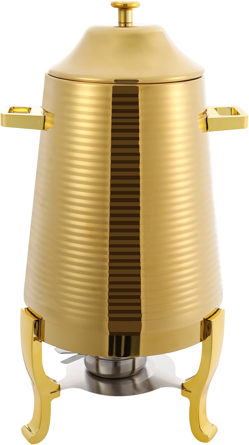 Insulated Beverage Dispenser 13L Stainless Steel Hot Drink Dispenser Countertop Commercial Hot and Cold Coffee Carafe with Spigot & Stand for Tea, Coffee, Milk, Water & Juice (Gold)