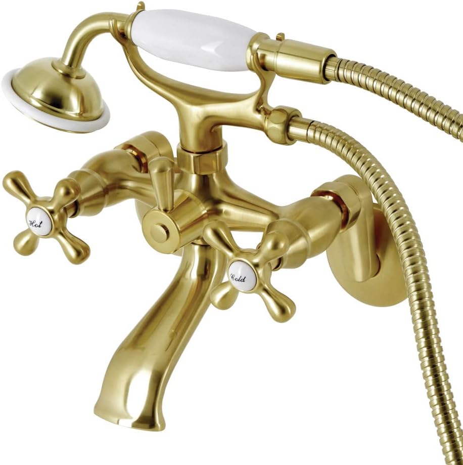 Kingston Brass KS266SB Vintage 6' Adjustable Wall Mount Clawfoot Tub Faucet, Brushed Brass