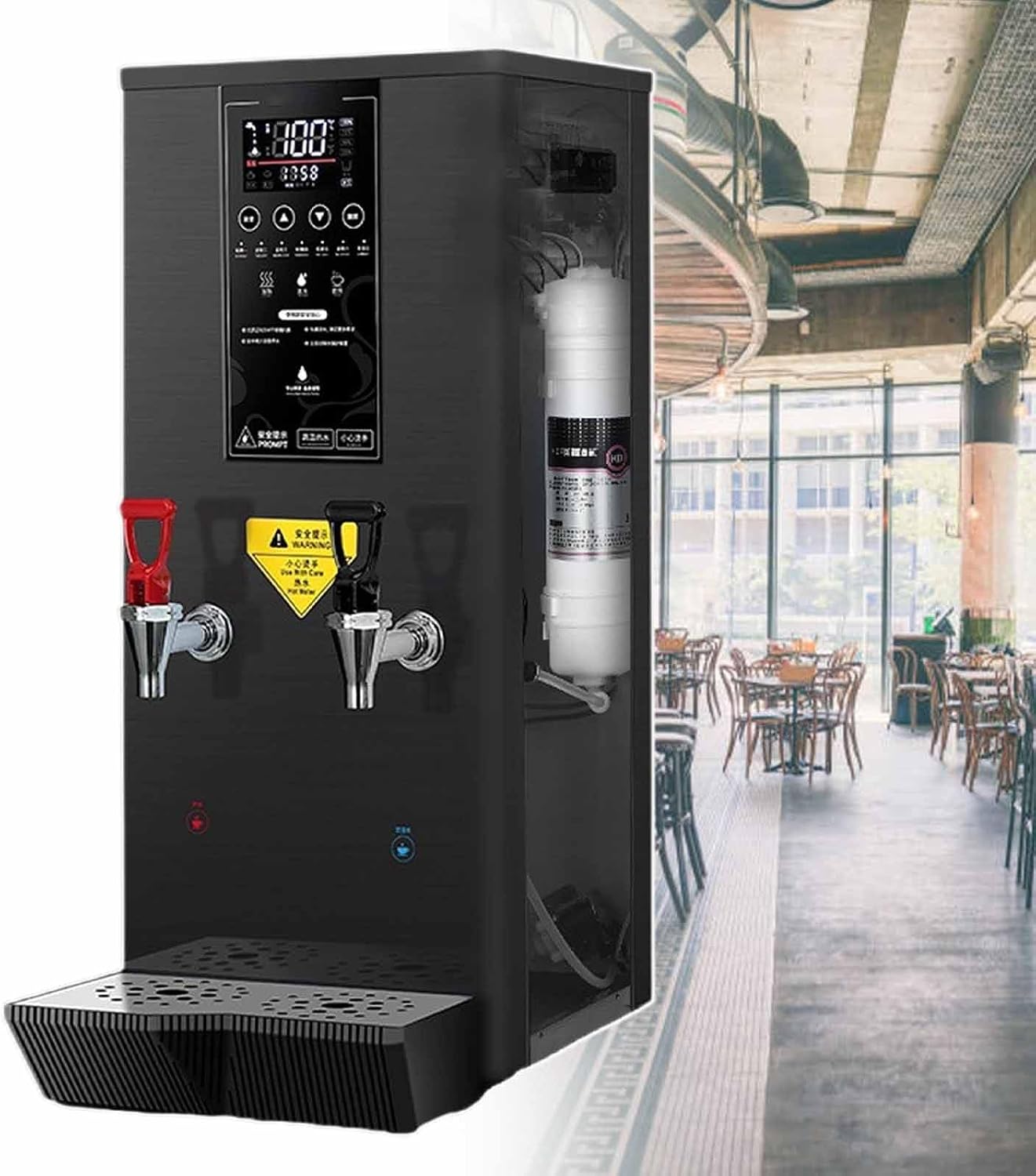 Commercial Hot Water Dispenser, Stepping Type Boiling Water Machine, Hot Water Constant Temperature Machine, LCD Temperature Display, with Drip Tray, Commercial/Home,Black
