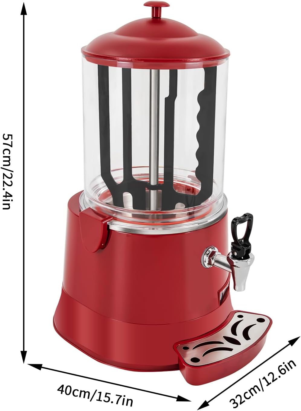 Commercial Hot Chocolate Machine 10L/2.64Gal Red Stainless Steel Electric Chocolate Mixing Machine Hot Beverage Warmer Dispenser 86-194℉ Temperature Control for Heating Chocolate Coffee Milk Tea