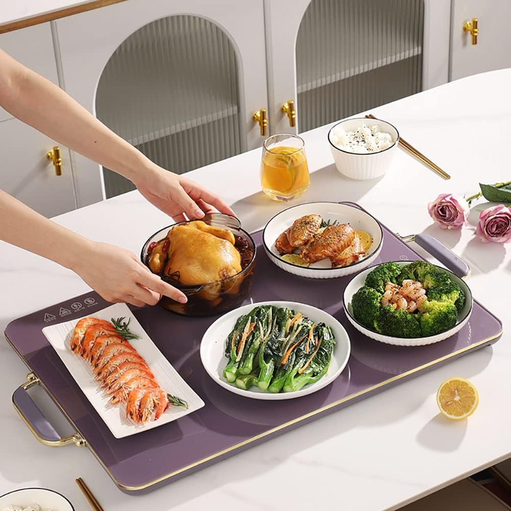 Plate Warmer Food Warmer Plate 300W Electric Ultrathin Glass Warming Tray Hot Plate with 80-120 °C 3 Gears AdjusTemperature Control 4H Timer and Touch Panel for Buffets Home Dinner
