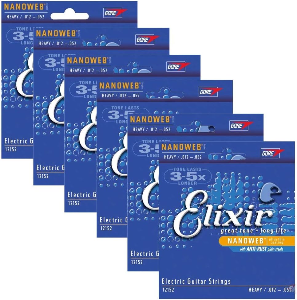 Elixir Electric Nanoweb 12152 Heavy 12-52 Electric Guitar Strings 6-Pack w/Bonus Elixir Polishing Cloth