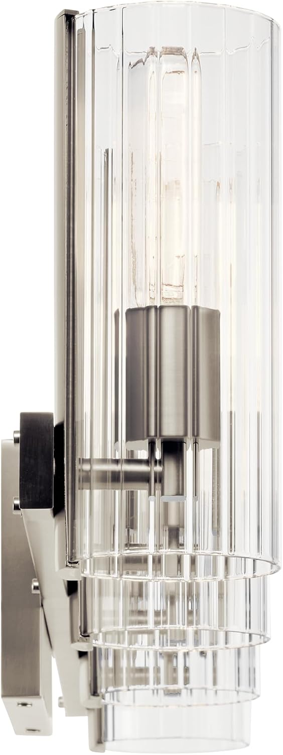Kichler Jemsa 4-Light Bathroom Vanity Light Fixture with Clear Fluted Glass in Brushed Nickel, Modern Wall Mount Light for Bathroom or Powder Room (9.75' x 32'), 55169NI