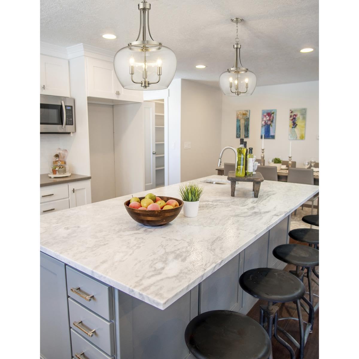 Joliet 3 Light Pendant, Brushed Nickel and Clear
