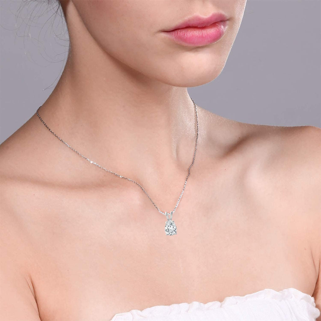 The Diamond Deal VS1-VS2 Clarity .33CT(1/3 Cttw) Cttw Lab-Grown Pear Shape Solitaire Diamond Pendant Necklace Womens |14k White Gold with 18' chain