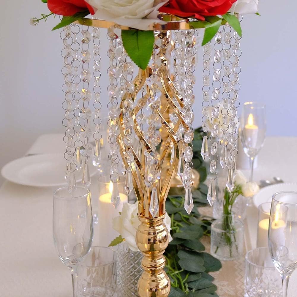 16 pcs 21.65 Inch Wedding Gold Flower Centerpieces Crystal Metal Flower Vase Wedding Centerpieces for Tables Decorations