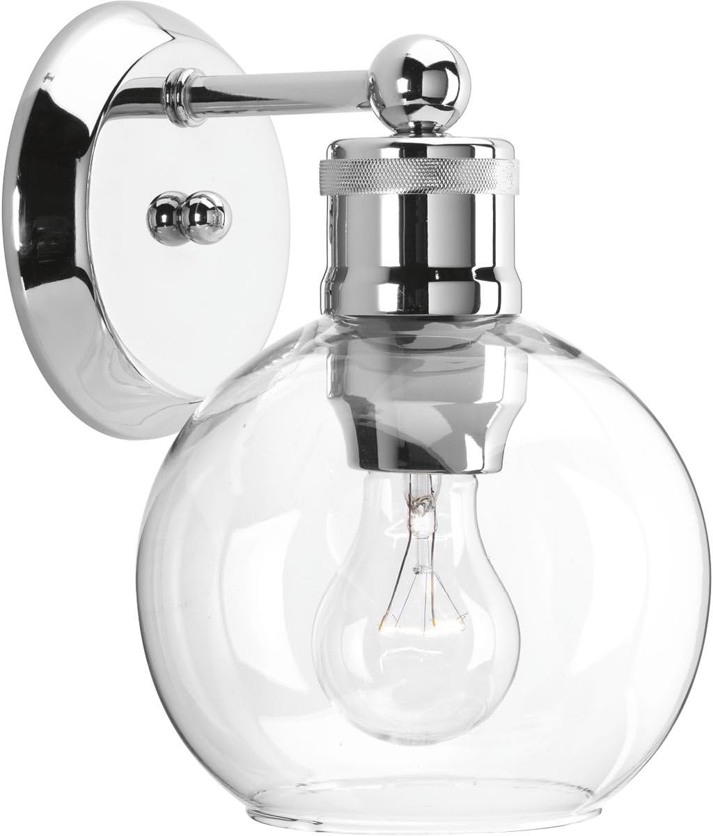 Progress Lighting Hansford Collection 1-Light Clear Glass Coastal Bath Vanity Light Polished Nickel