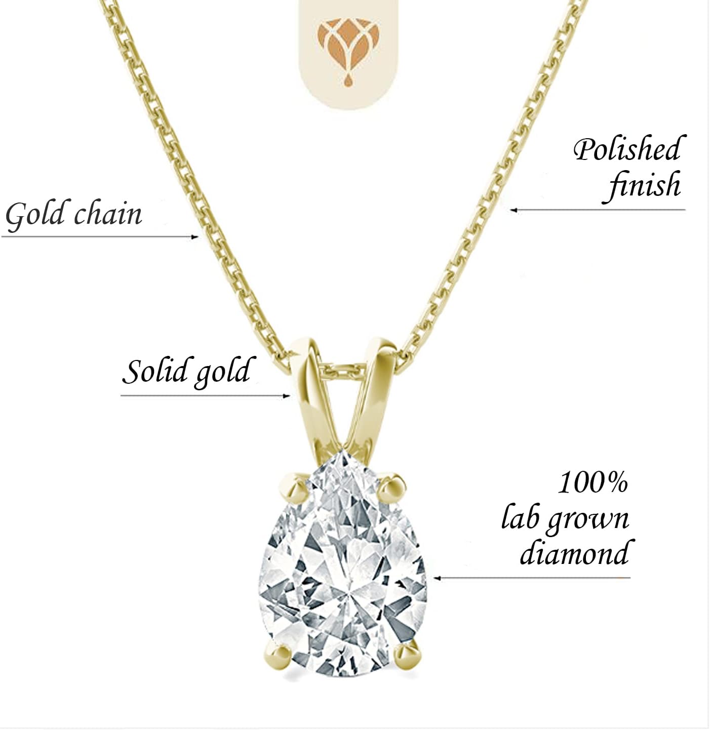 The Diamond Deal .25-1.00 Carat Pear Shape Brilliant Solitaire Lab-Grown Diamond Solitaire Pendant Necklace | 14k Yellow or White or Rose/Pink Gold With 18' Gold Chain
