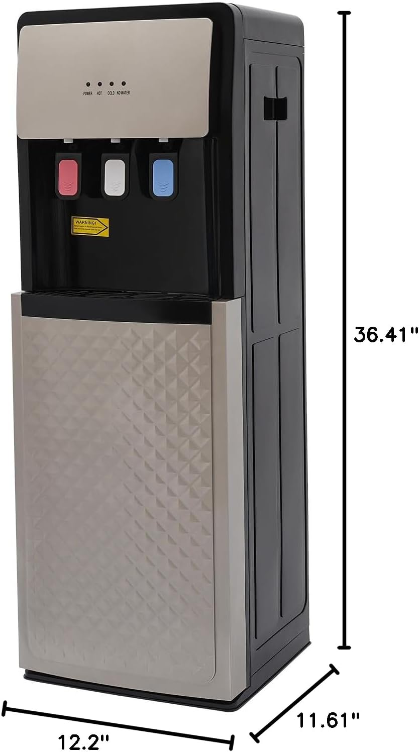 Bottom Loading Water Cooler Dispenser, Water Dispenser for 5 Gallon Bottle, 3 Temperature Settings, Floor Standing Hot and Cold Water Dispenser for Home, Office Use (Silver Grey)