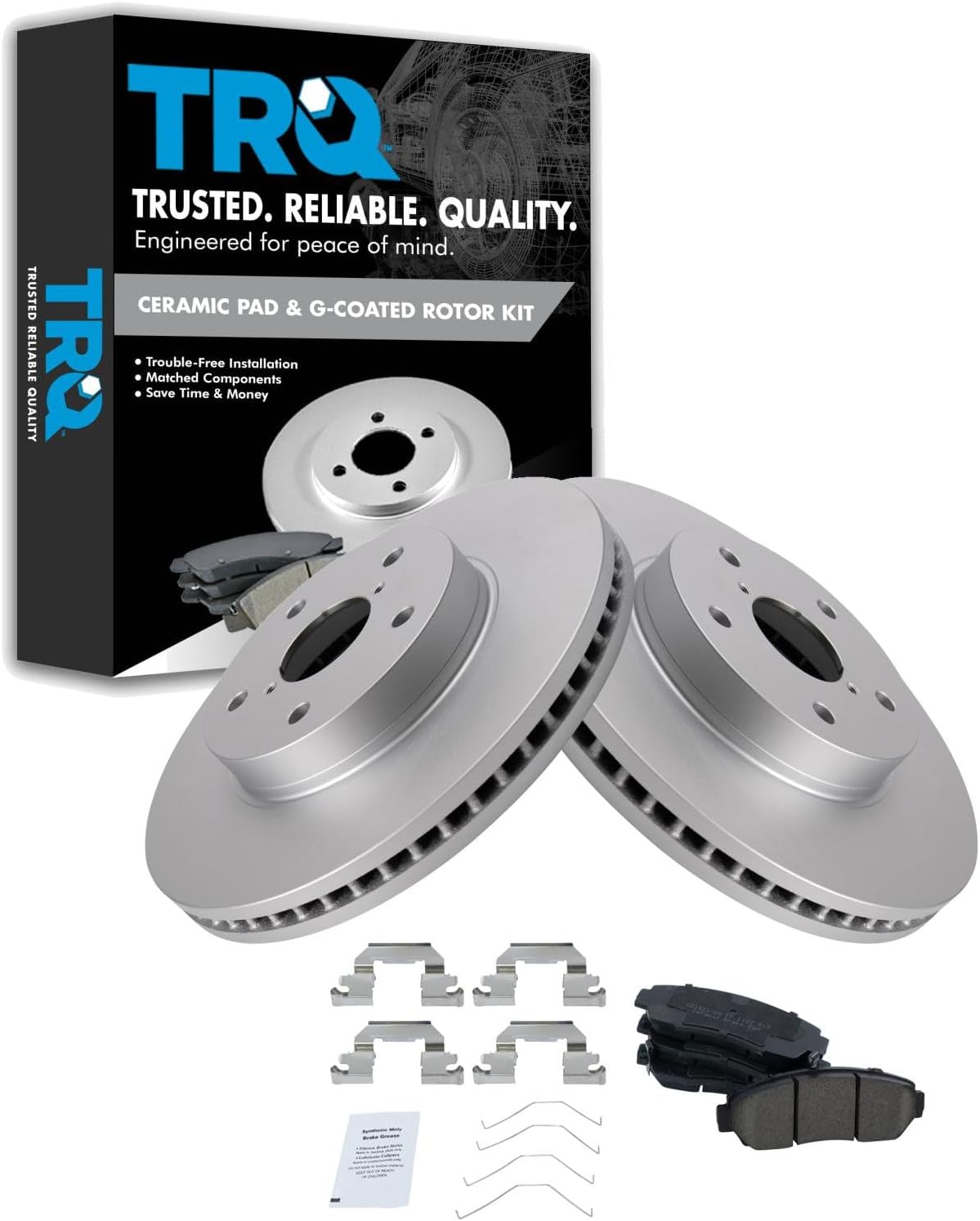 TRQ Front Brake Pad and Rotor Set Ceramic Coated Vented Rotors Compatible with 2016-2019 Subaru Legacy