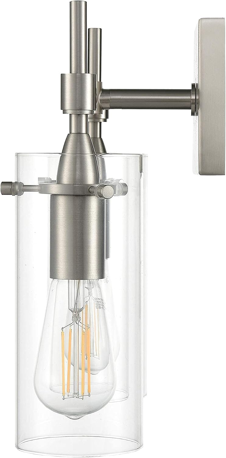 Linea di Liara Effimero Modern Farmhouse Bathroom Vanity Lights Fixtures 4 Lights Over Mirror Brushed Nickel Vanity Lights For Bathroom Light Fixtures Industrial Lighting Clear Glass Covers, UL Listed