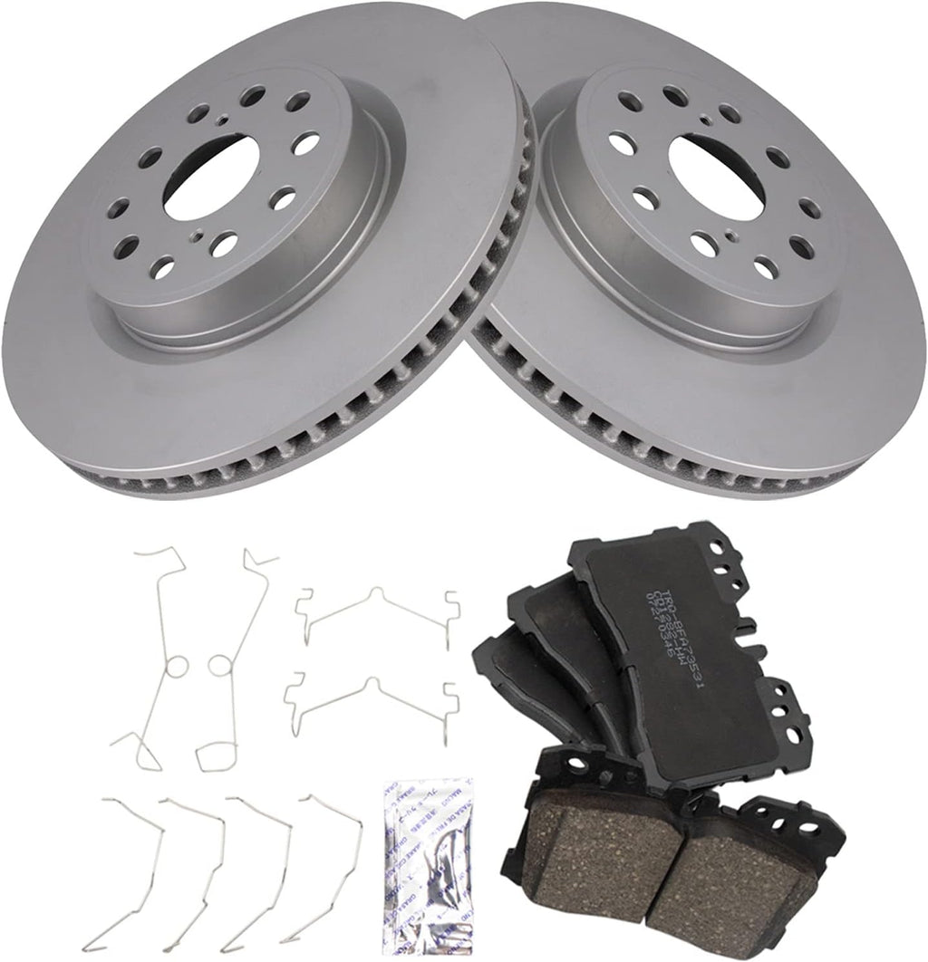TRQ Front Brake Pad and Rotor Set Ceramic G Coated Vented Rotors Compatible with 2007-2017 Lexus LS460