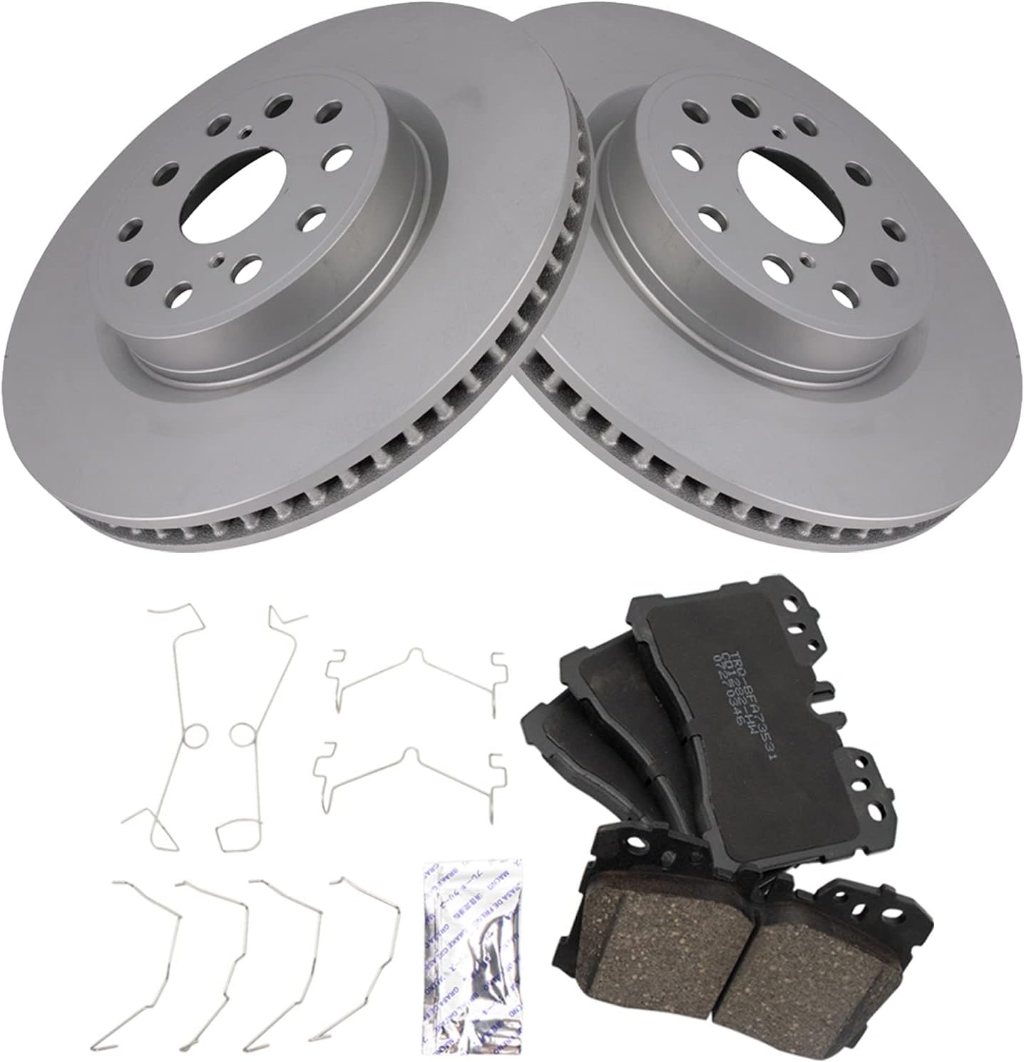TRQ Front Brake Pad and Rotor Set Ceramic G Coated Vented Rotors Compatible with 2007-2017 Lexus LS460