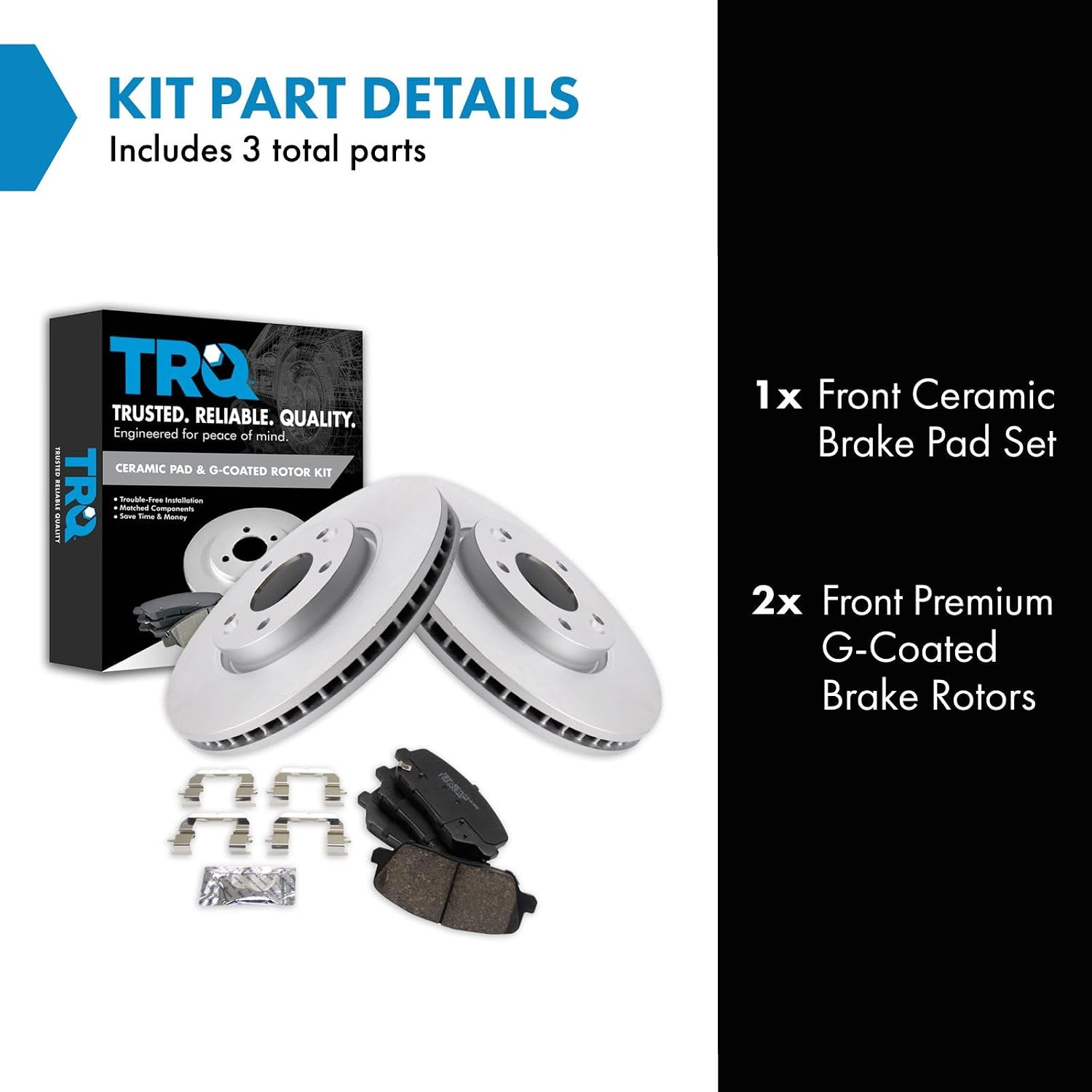 TRQ Front Brake Pad and Rotor Set Ceramic G Coated Vented Rotors Compatible with 2013-2016 Hyundai Veloster 2014-2016 Kia Forte Koup Forte5