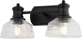 VAXCEL Beloit 2-Light 17 inch Wide Matte Black Farmhouse Bathroom Vanity Lighting Fixture, Clear Seeded Glass Shade, Dimmable, LED Compatible, Over the Mirror Mounted Metal Wall Sconce