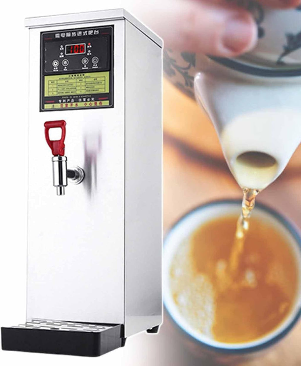 Commercial Water Boiler, Automatic Hot Water Dispenser with Water Connection & Drip Tray, Stepping Type Boiling Water Machine, for Offices, Milk Tea Stores,Silver