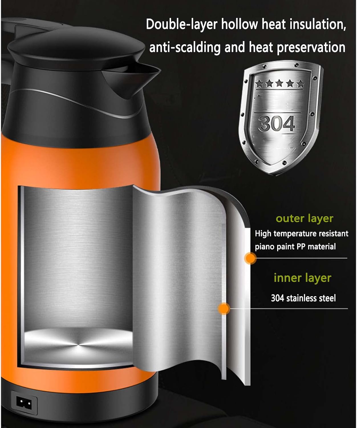 Electric Camping Kettle - 1000ml Hot Water Dispenser with Temperature Control, Anti-Scald Handle, Silicone Leakproof Design for 12V/24V Outdoor Car Use.